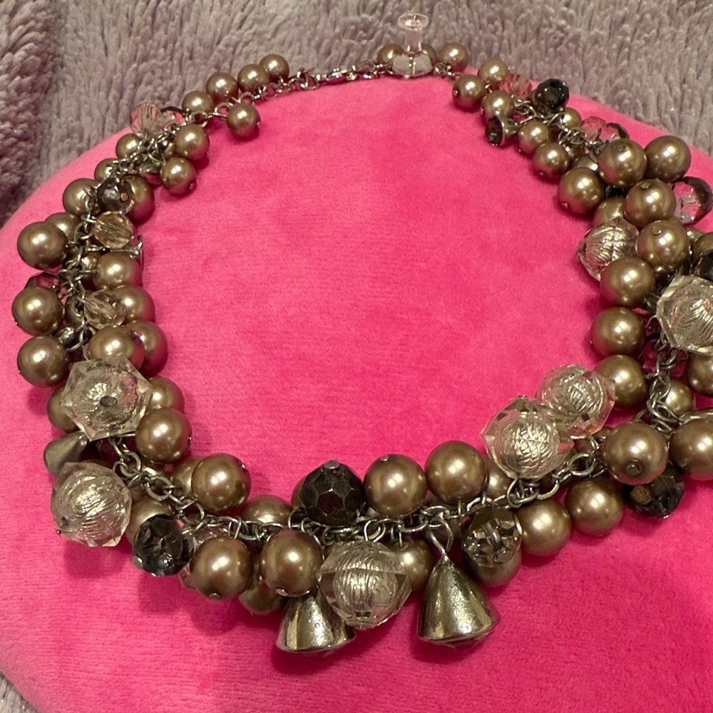 White House Black Market Gold Silver and Crystal Ball Pearl Necklace